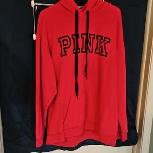 Vs Pink Red Hoodie with Black Lettering